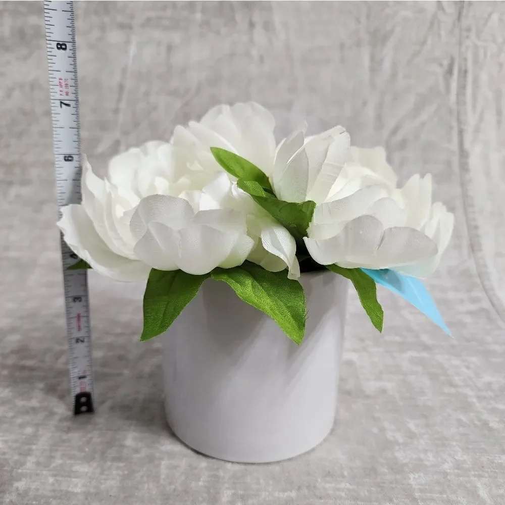 Silk White Peony Peonies Artificial Flower Arrangement in ceramic round vase